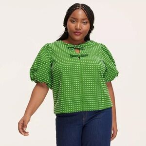 Kate Spade x Target Women's Textured Polka Dot Puff Short Sleeve Blouse sz M